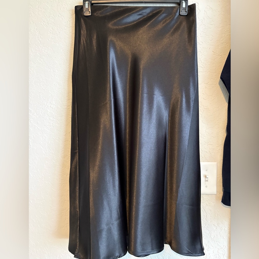 Hot Kiss Black & Pink Satin Midi Slip Skirt